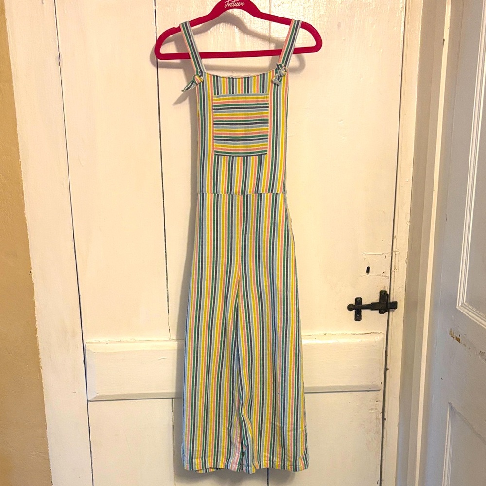 Mini Boden Multi-Color Striped Linen Overalls